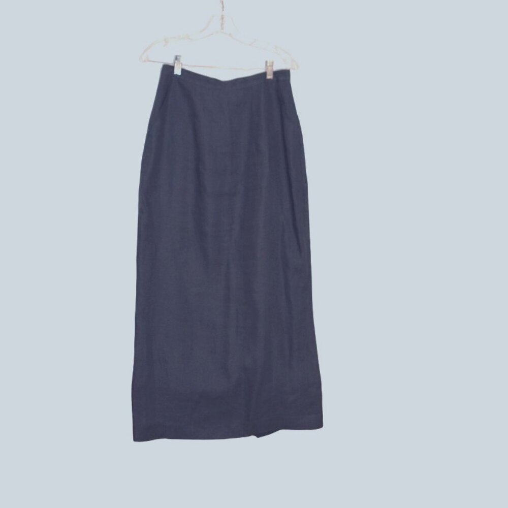 Maxi Skirt Straight Blue-Grey Zipper Button Waist-14', Hips-20.5', Length-35.5'